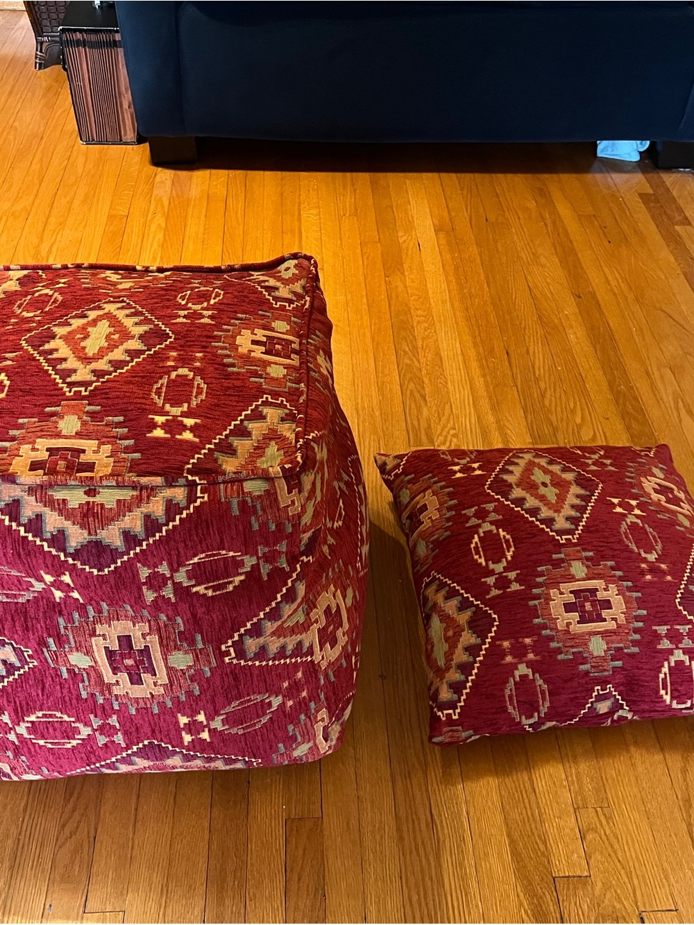 Red Geometric Pattern Floor Pouf and Accent Pillow - Home Accents